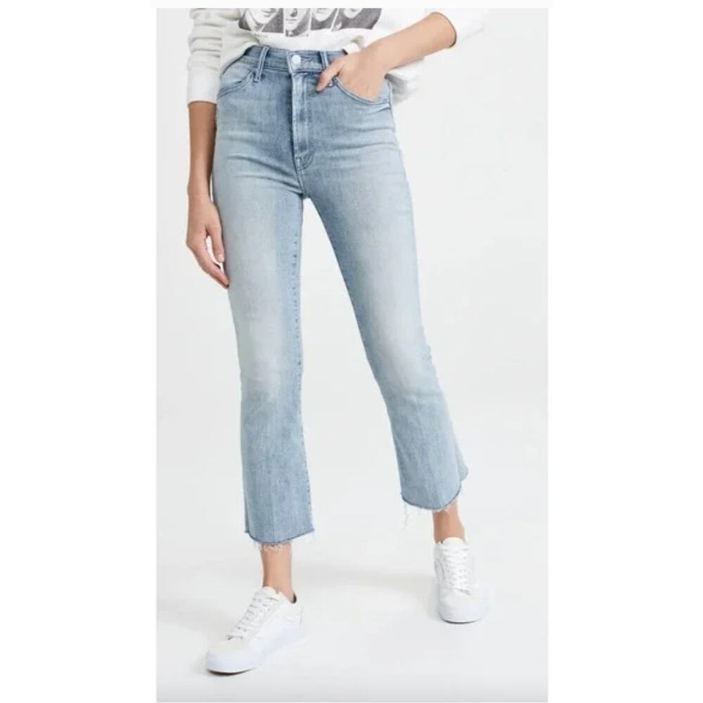 Mother Denim The Hustler Ankle Fray Jeans Knock On Wood Blue Stretch USA Size 28